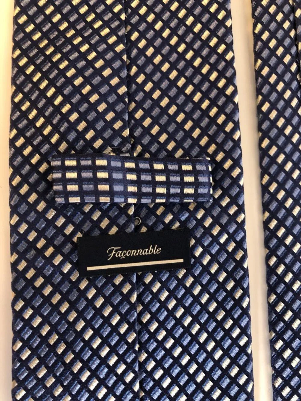 Faconnable Blue White Silk Tie Italy Geometric Mens Necktie Office Formal Gift